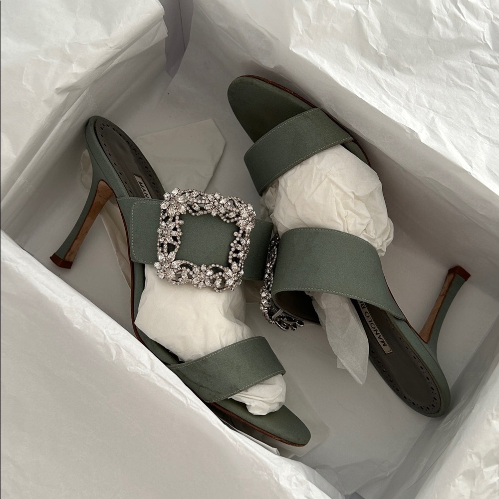 Manolo Blahnik Gable Jewel embellished Crêpe de Chine sandals